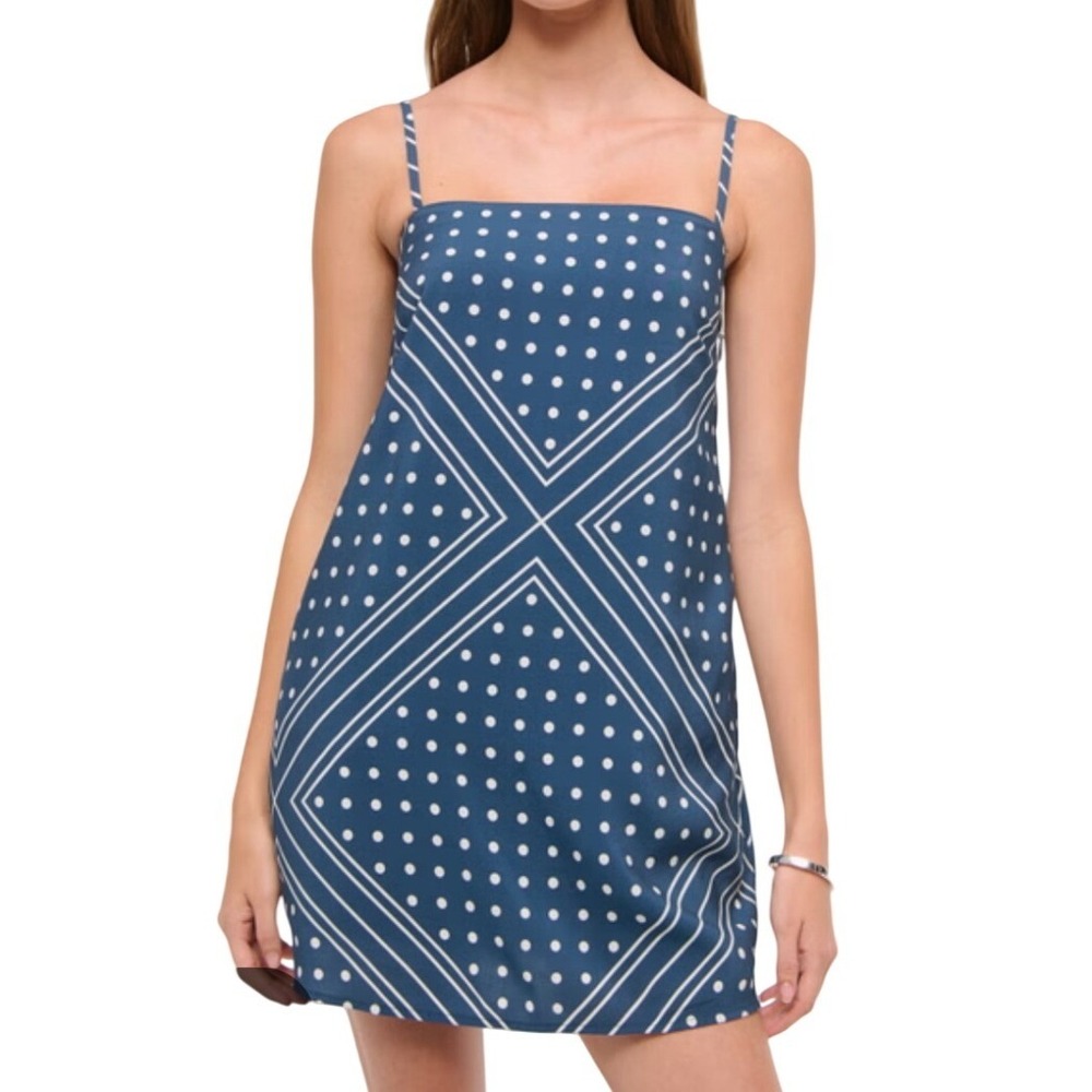 Abercrombie & Fitch Straight Neck Slip Skort Womens S Blue Polka Dot Scarf Print